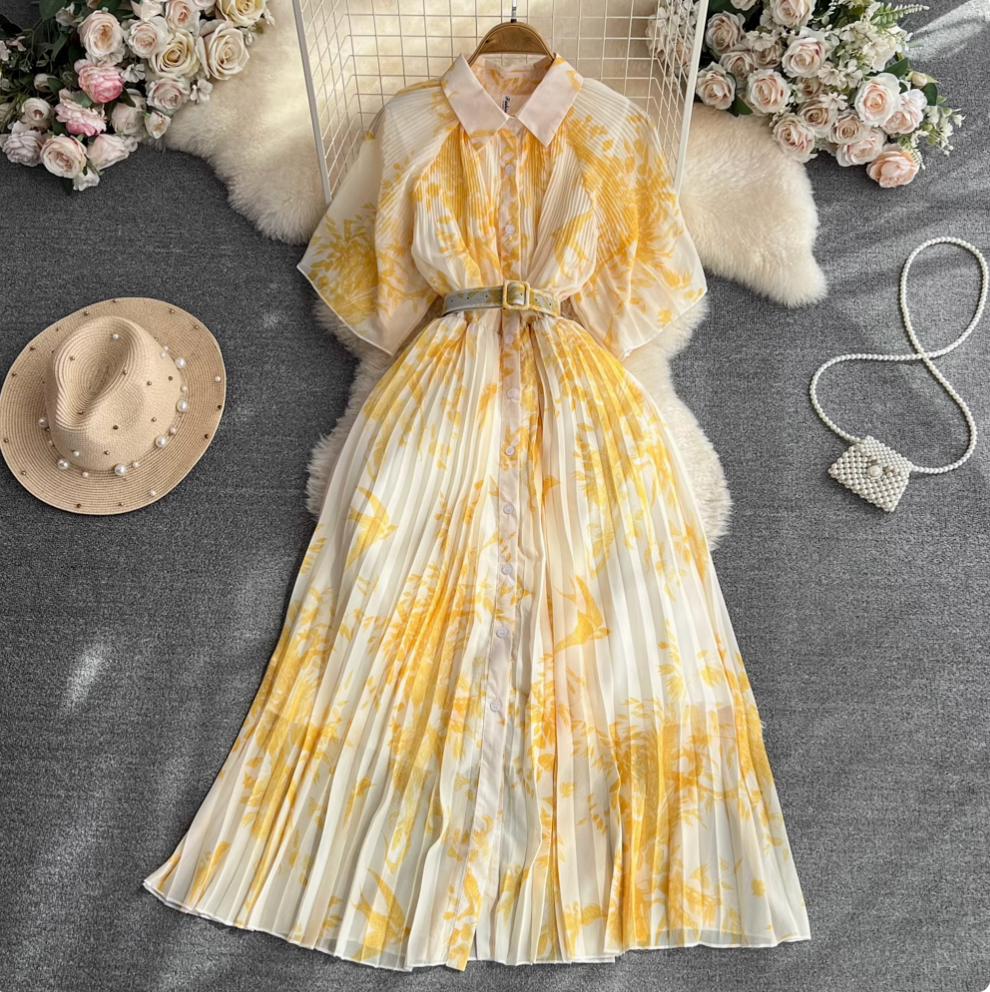 Lapeled Floral Printed Shirt Dress