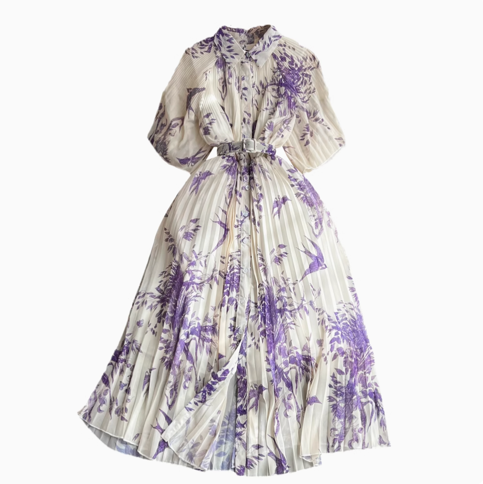 Lapeled Floral Printed Shirt Dress