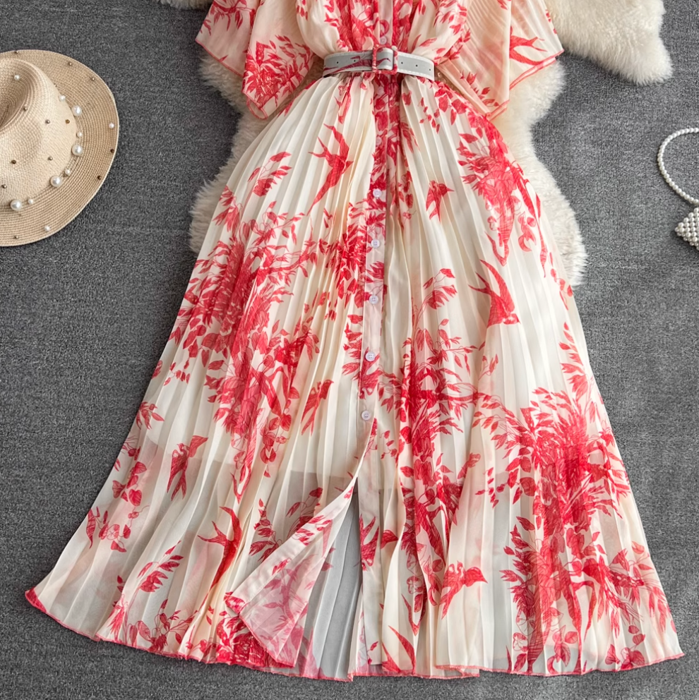 Lapeled Floral Printed Shirt Dress