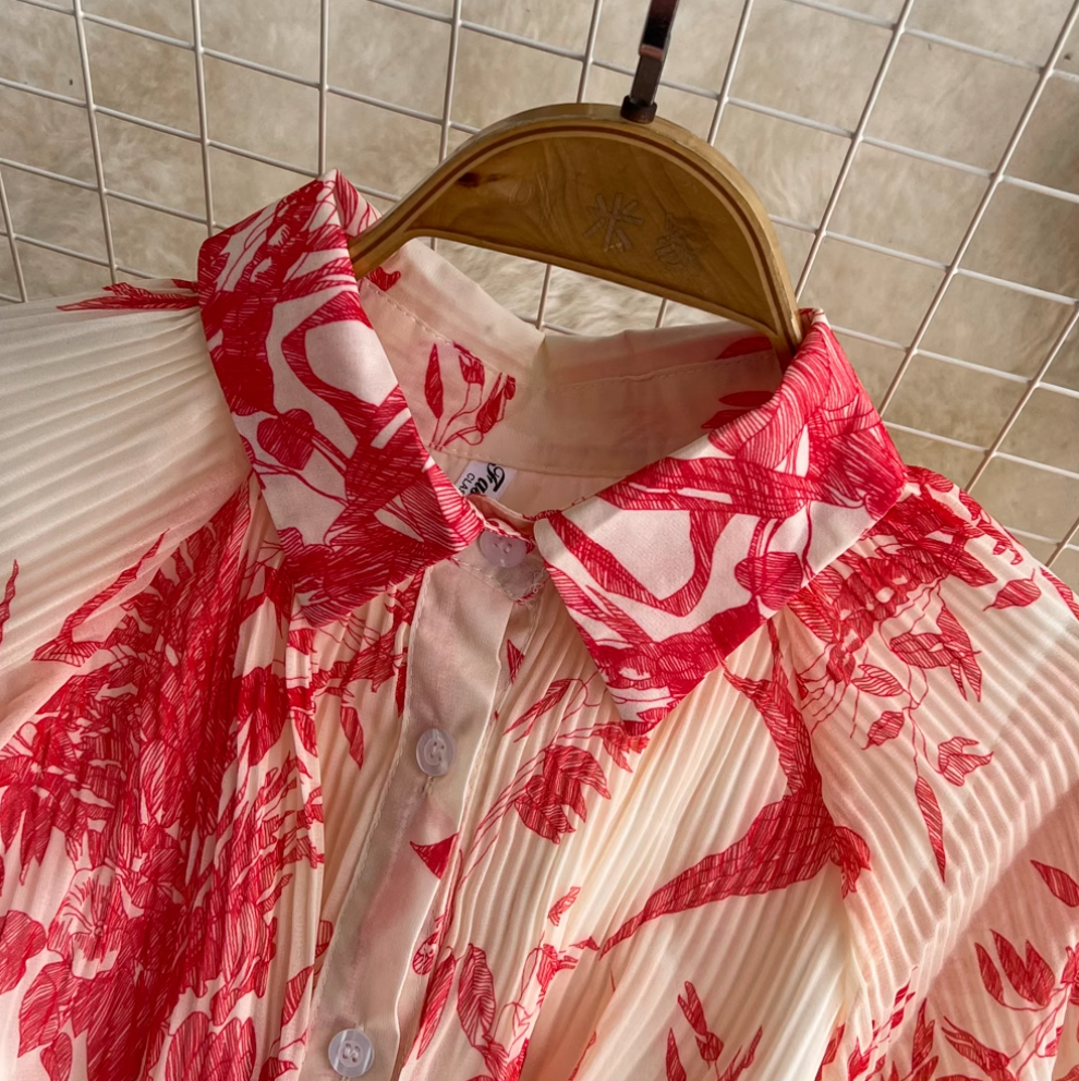 Lapeled Floral Printed Shirt Dress
