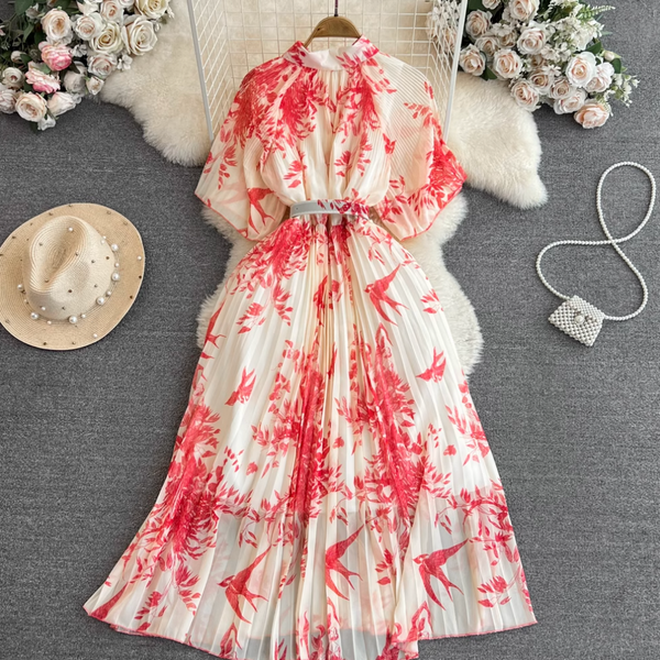 Lapeled Floral Printed Shirt Dress