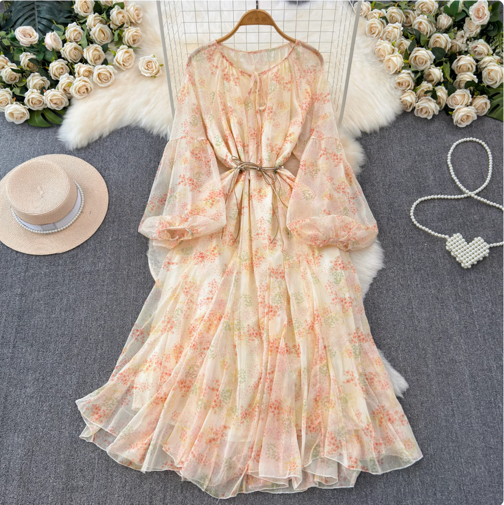 French Style Floral Chiffon Dress