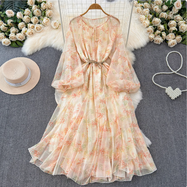French Style Floral Chiffon Dress
