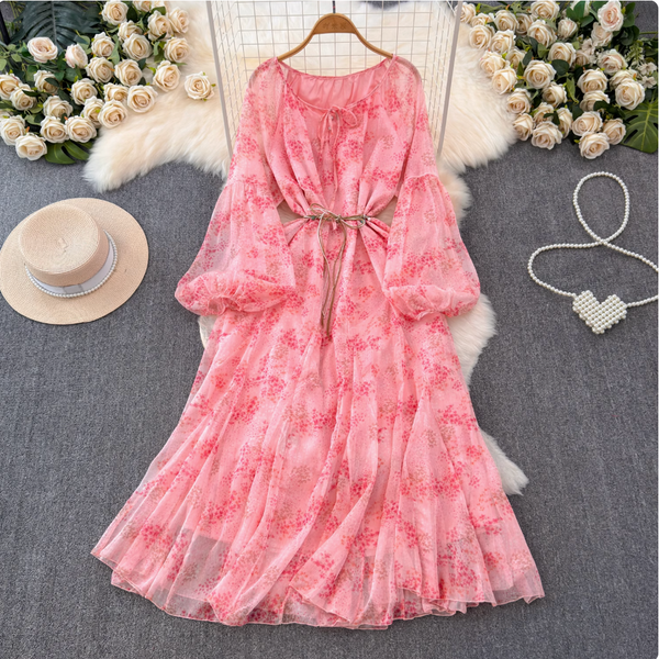 French Style Floral Chiffon Dress
