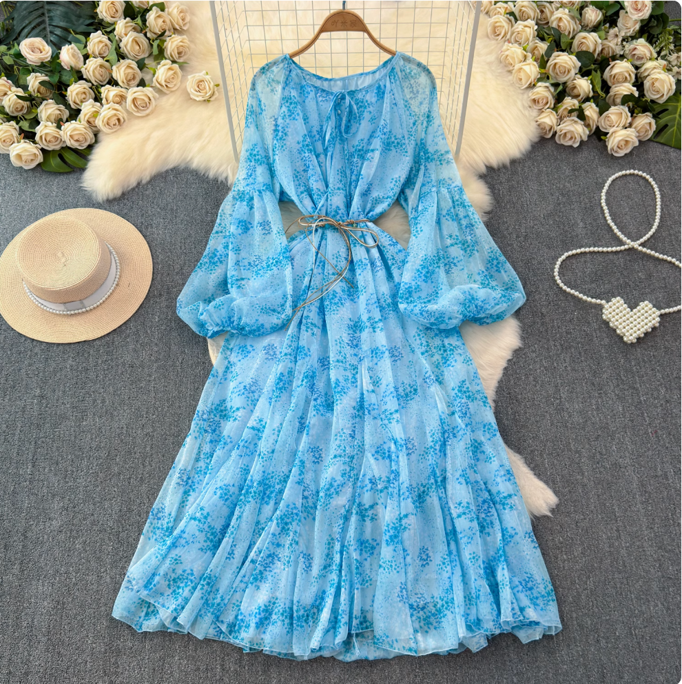 French Style Floral Chiffon Dress