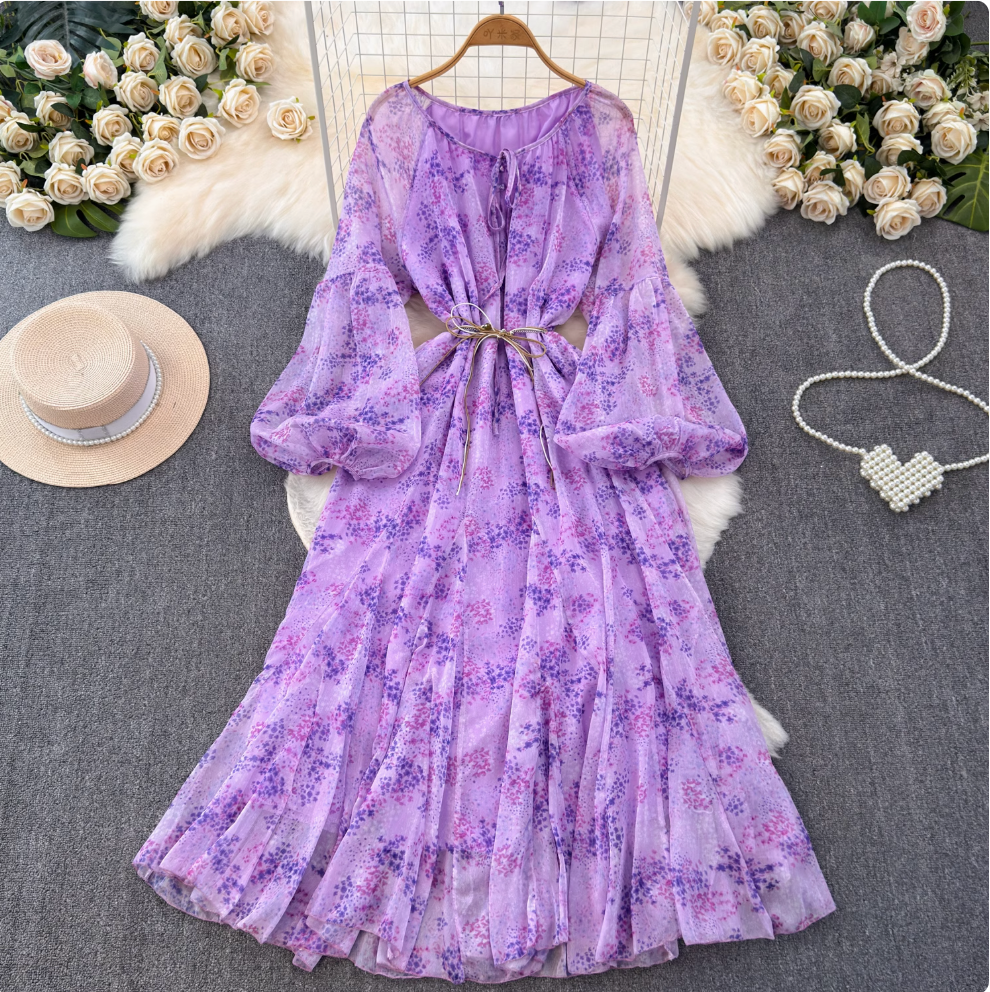 French Style Floral Chiffon Dress