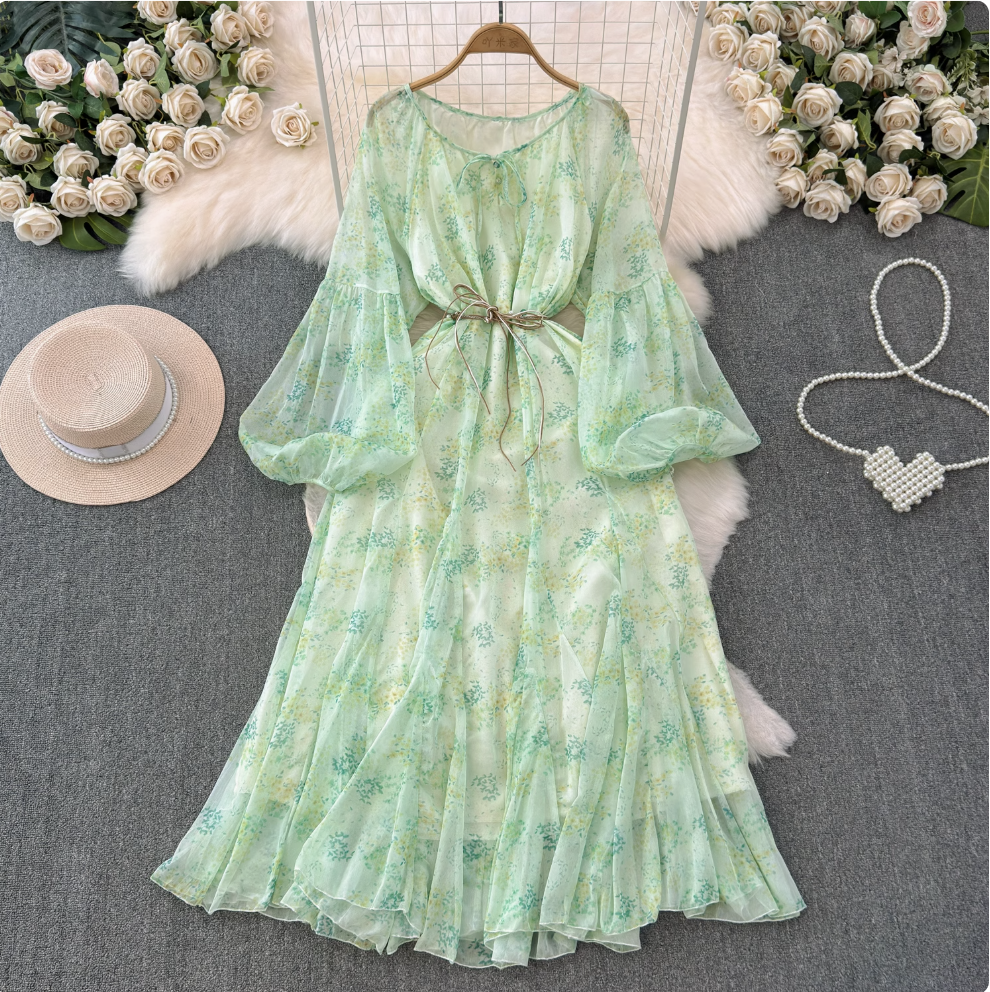French Style Floral Chiffon Dress