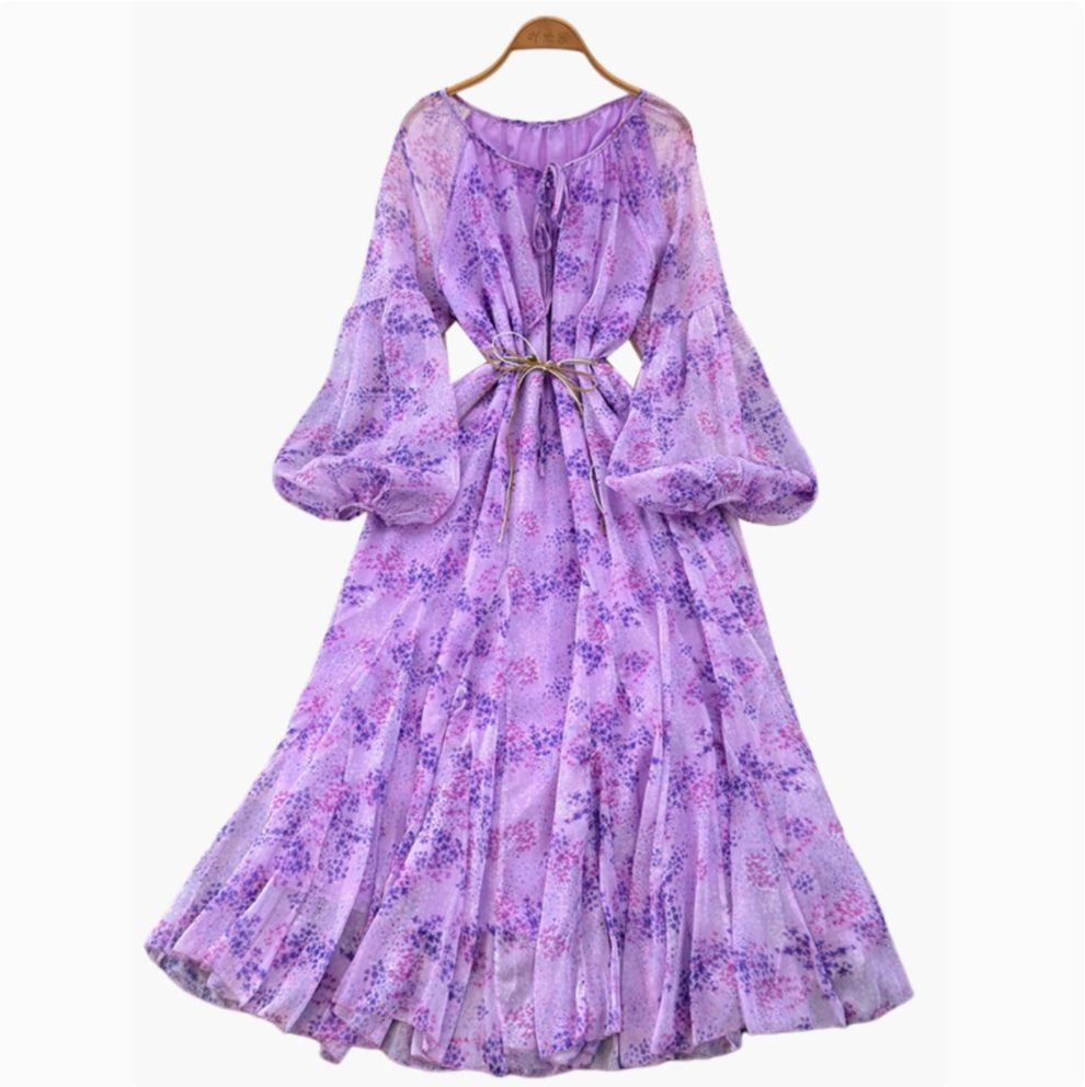 French Style Floral Chiffon Dress