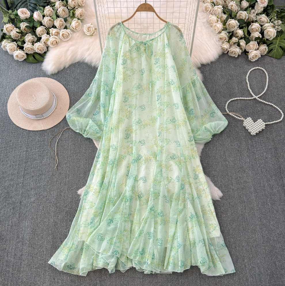 French Style Floral Chiffon Dress