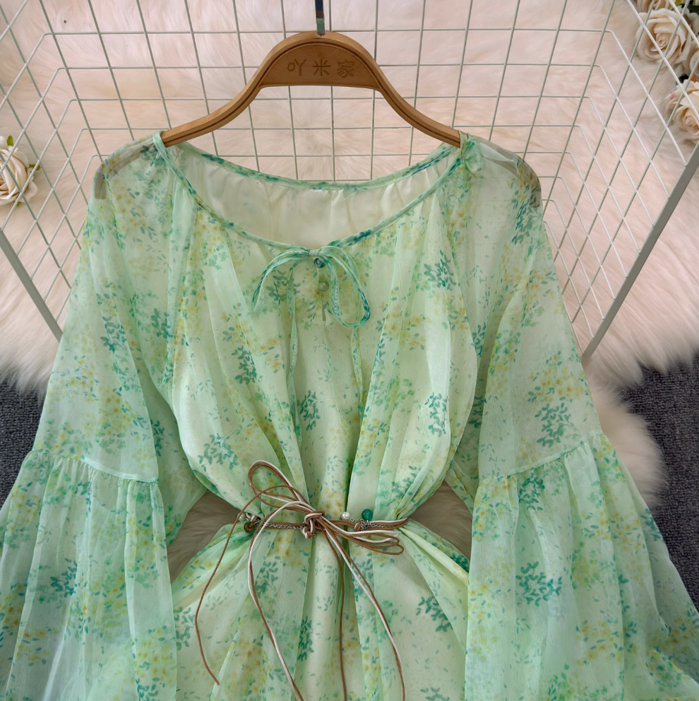 French Style Floral Chiffon Dress