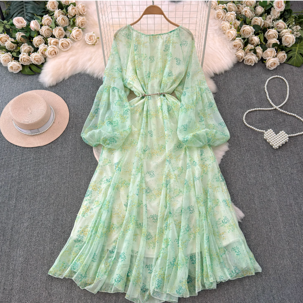 French Style Floral Chiffon Dress