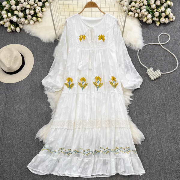 Loose-fit Flower Embroidered Dress