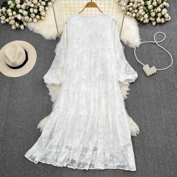 Loose-fit Flower Embroidered Dress