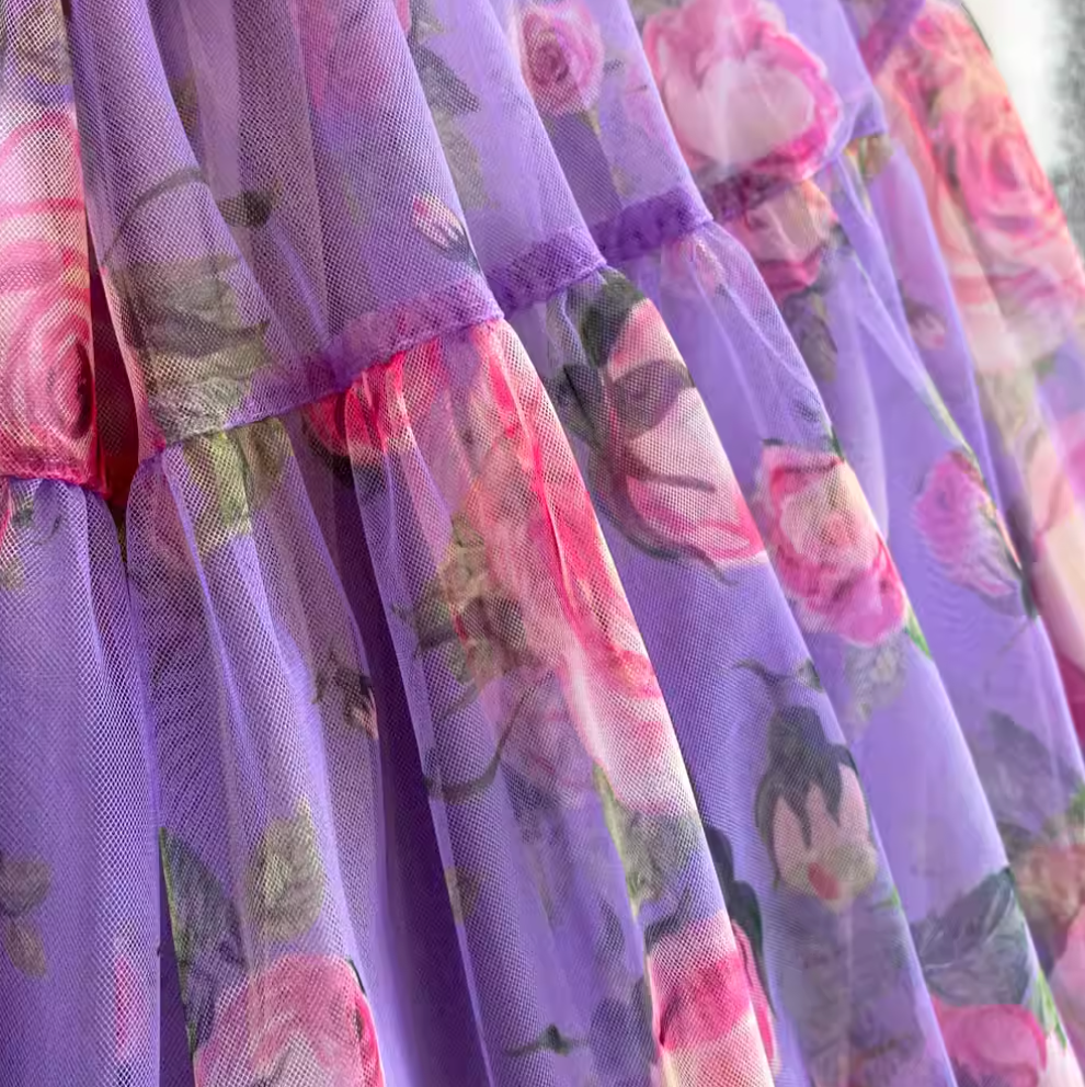 French Style Ruffled Floral Mesh Dress