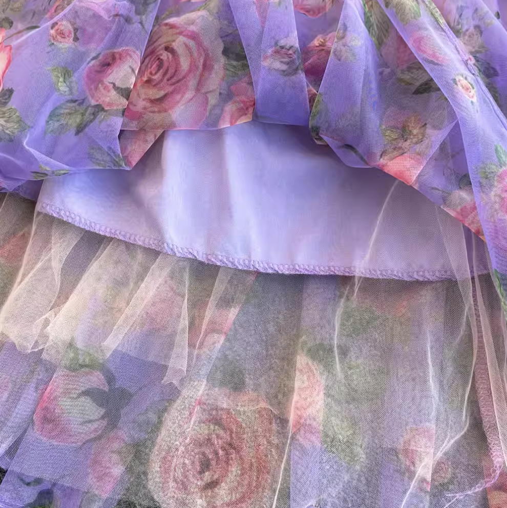French Style Ruffled Floral Mesh Dress