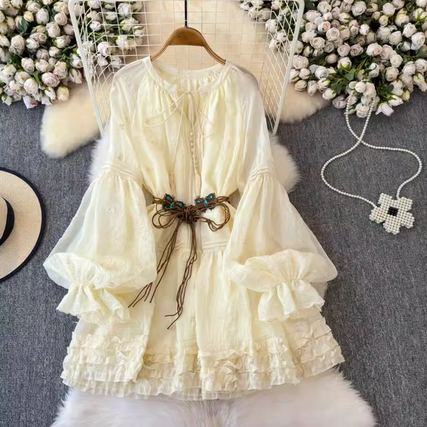Sweetie Apricot Puffy Lace Dress