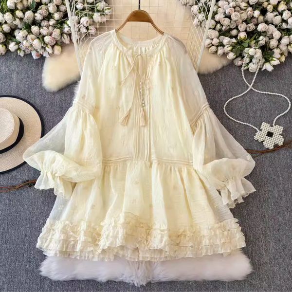 Sweetie Apricot Puffy Lace Dress