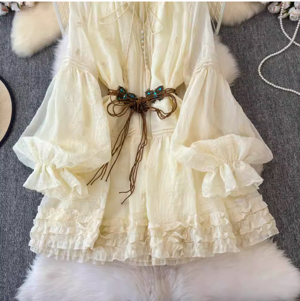 Sweetie Apricot Puffy Lace Dress