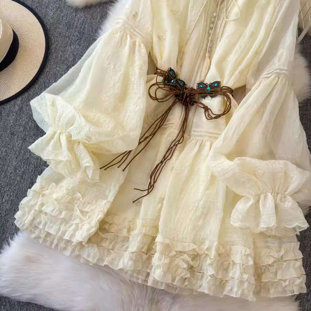 Sweetie Apricot Puffy Lace Dress