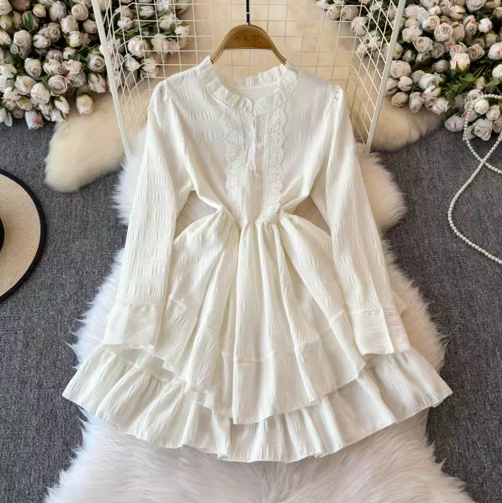 Ruffled Shirt Dress & Suede Vest 2Pcs