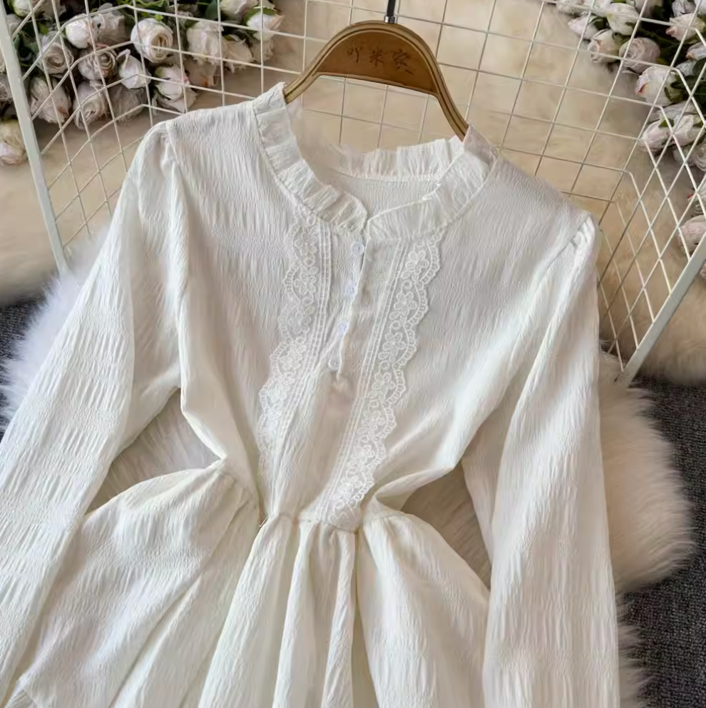 Ruffled Shirt Dress & Suede Vest 2Pcs