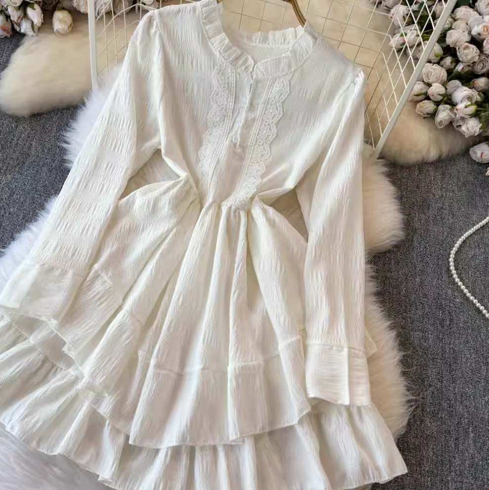 Ruffled Shirt Dress & Suede Vest 2Pcs