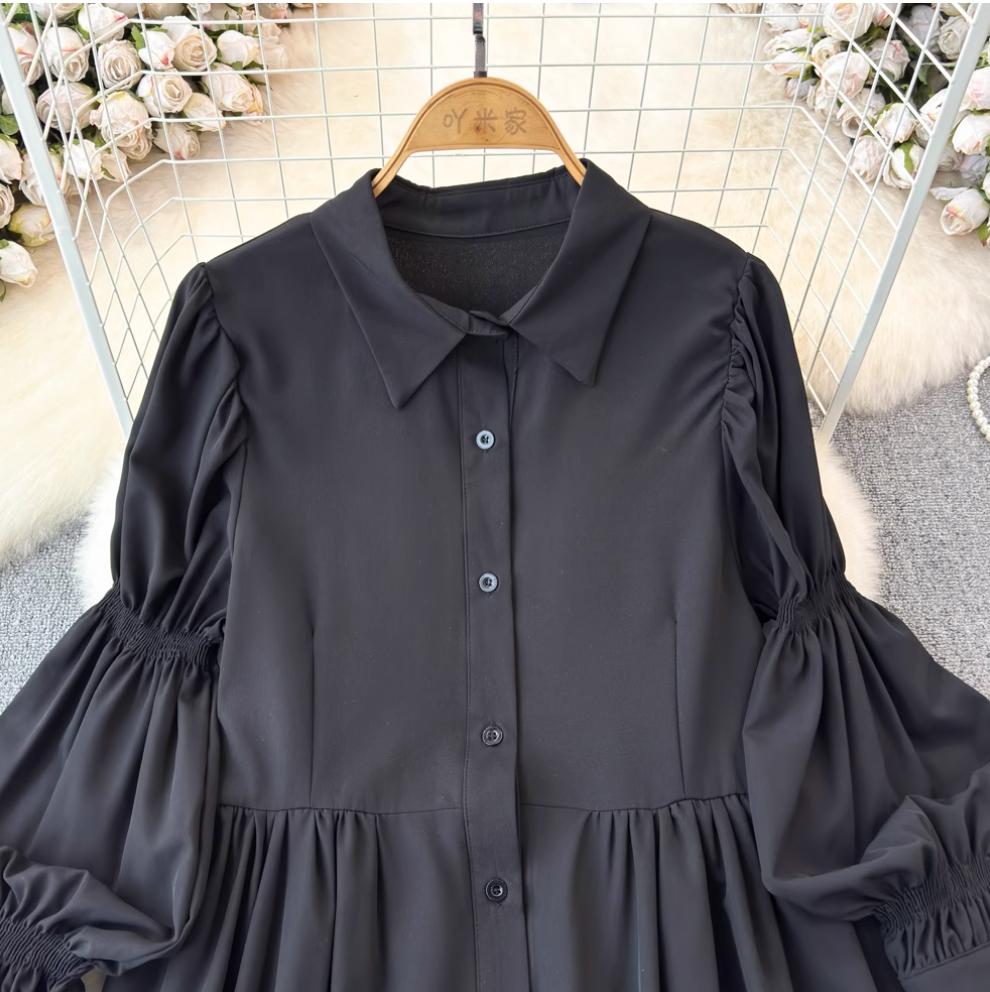 Black Shirt Dress & Floral Camisole 2Pcs