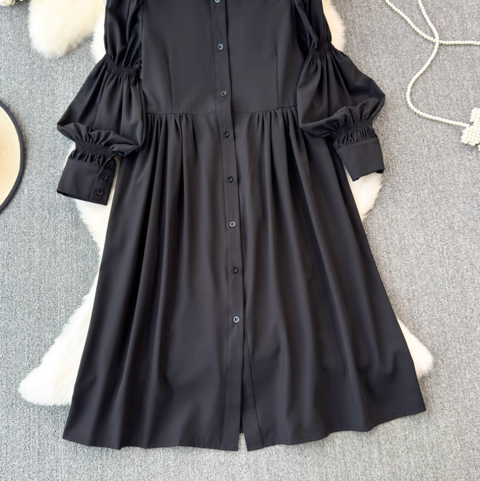 Black Shirt Dress & Floral Camisole 2Pcs