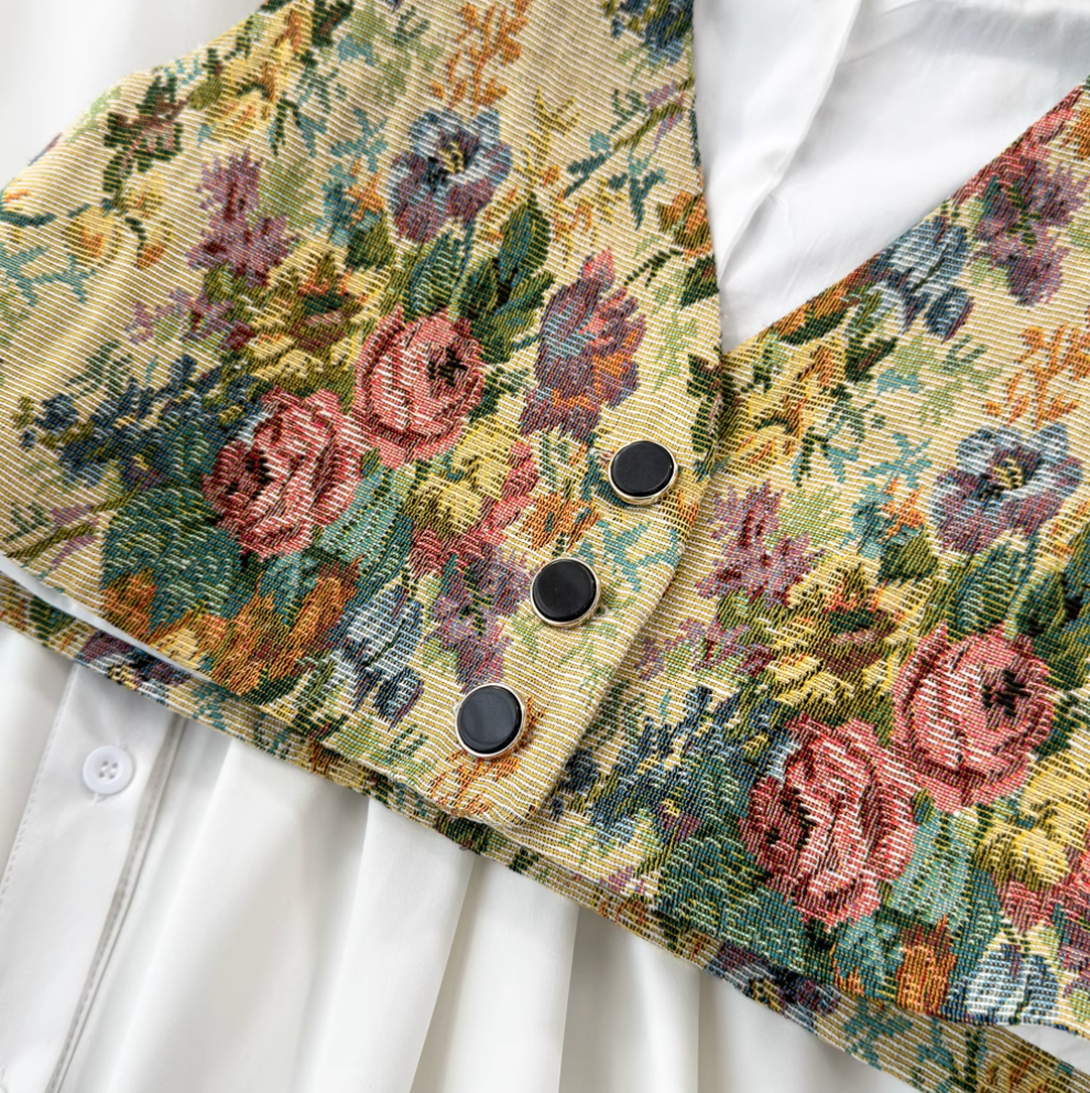 V-neck Floral Camisole & Shirt Dress 2Pcs