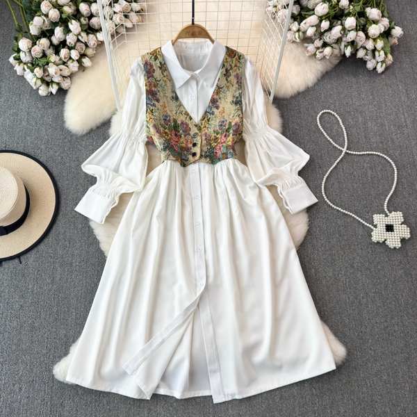 V-neck Floral Camisole & Shirt Dress 2Pcs