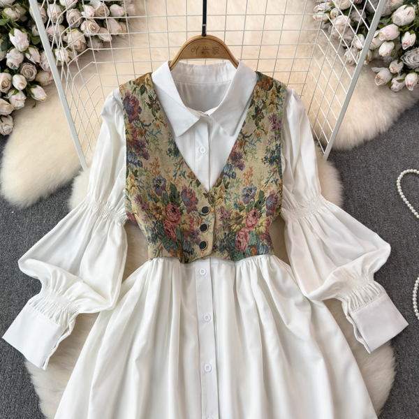 V-neck Floral Camisole & Shirt Dress 2Pcs