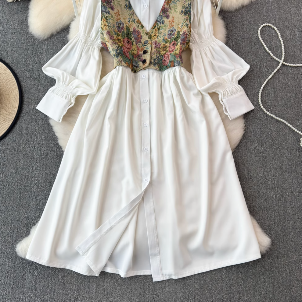 V-neck Floral Camisole & Shirt Dress 2Pcs