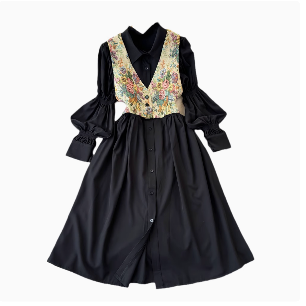 V-neck Floral Camisole & Shirt Dress 2Pcs