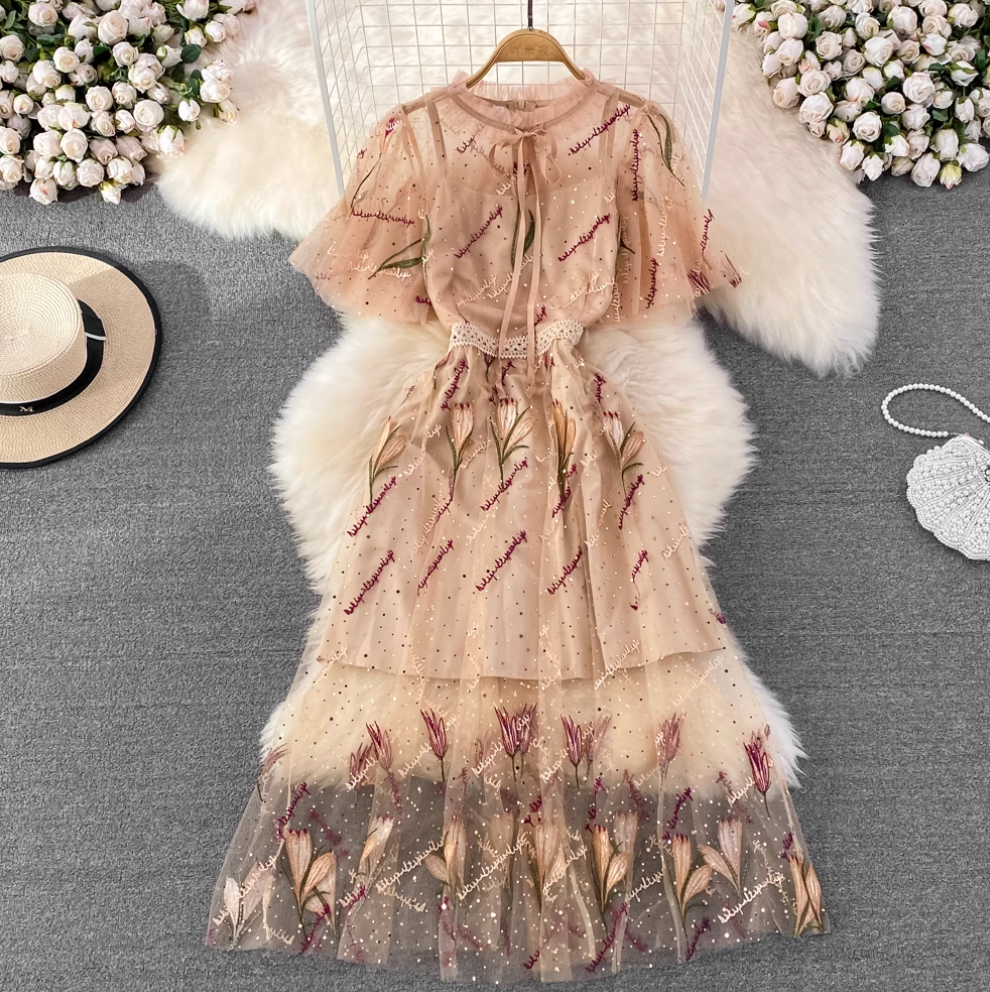 Fairy Sequined Embroidered Mesh Dress