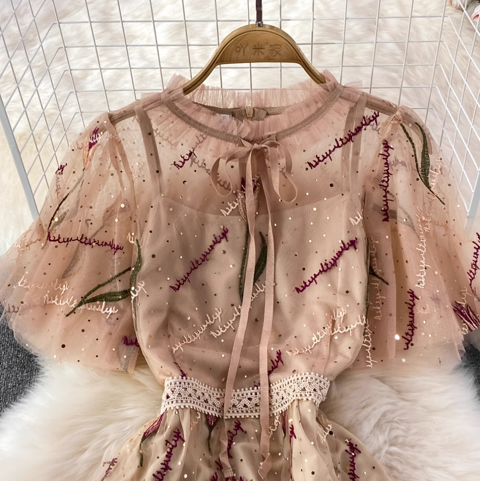 Fairy Sequined Embroidered Mesh Dress