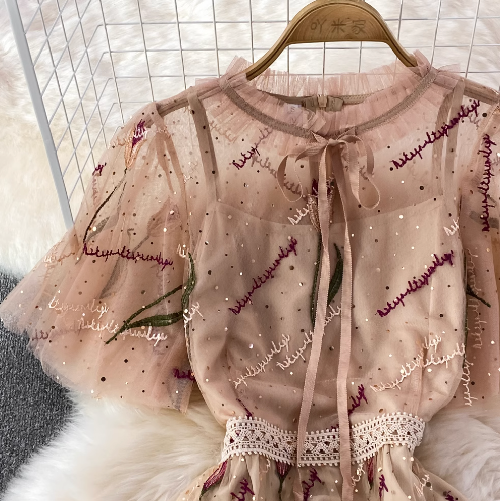 Fairy Sequined Embroidered Mesh Dress
