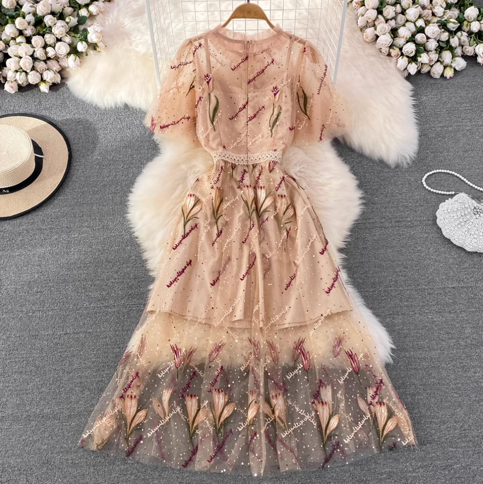 Fairy Sequined Embroidered Mesh Dress
