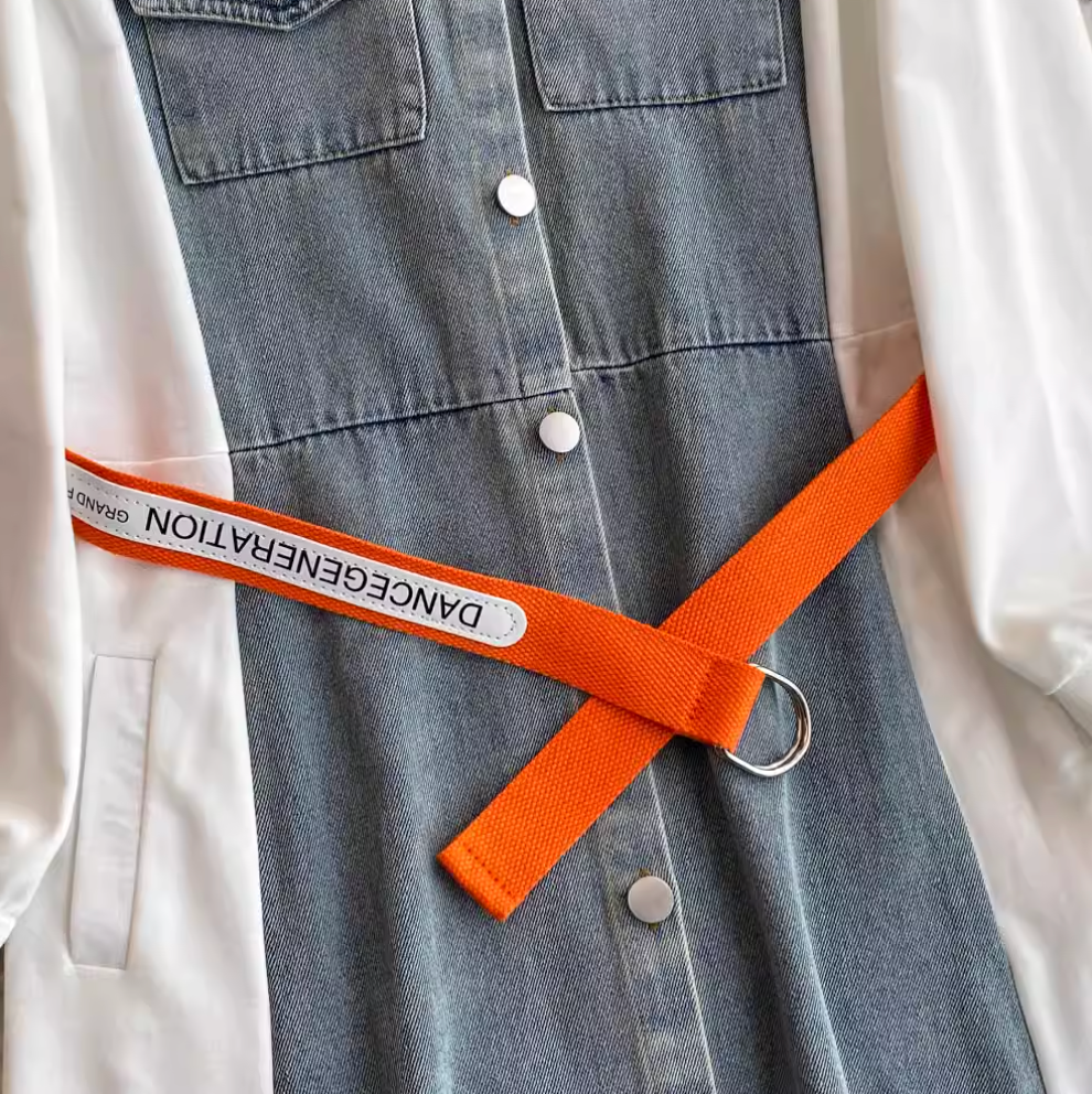 Denim Patchwork Shirt Dress with Pockets
