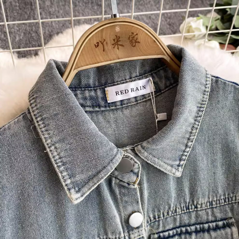 Denim Patchwork Shirt Dress with Pockets