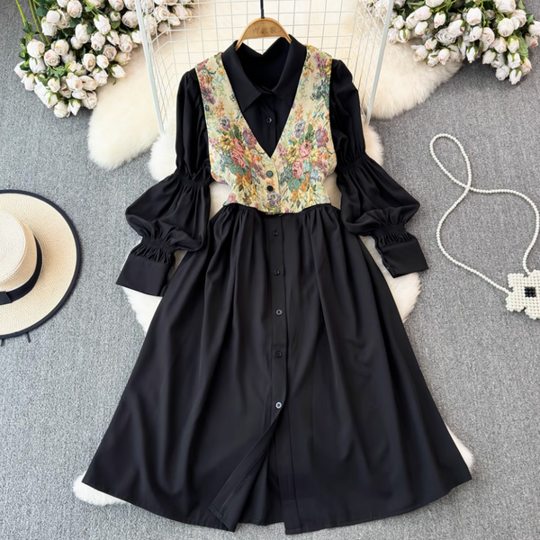 V-neck Floral Camisole & Shirt Dress 2Pcs