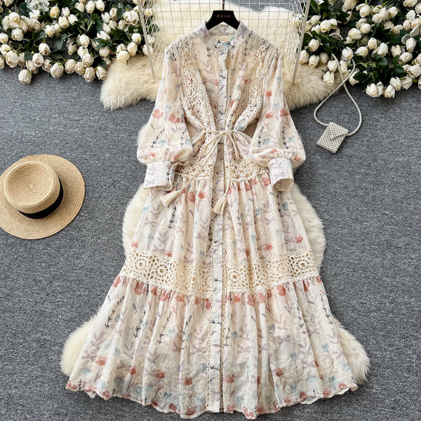 Fairy Floral Lace-up Shirt Dress