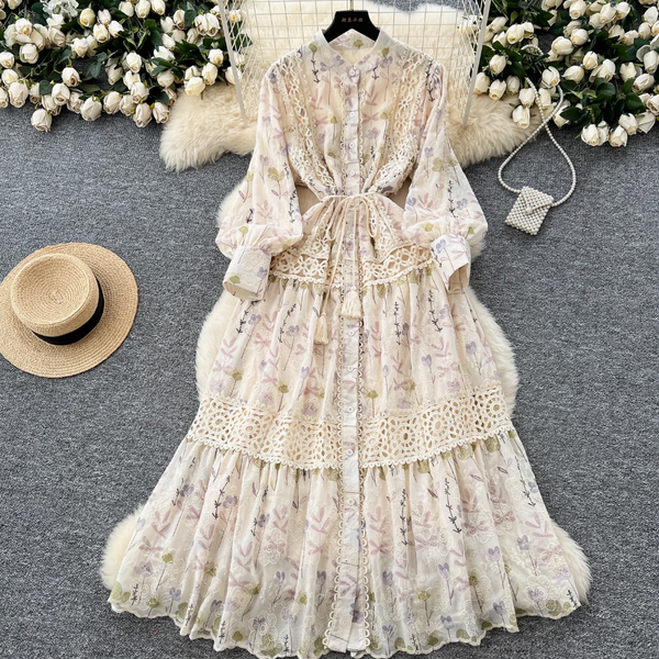 Fairy Floral Lace-up Shirt Dress