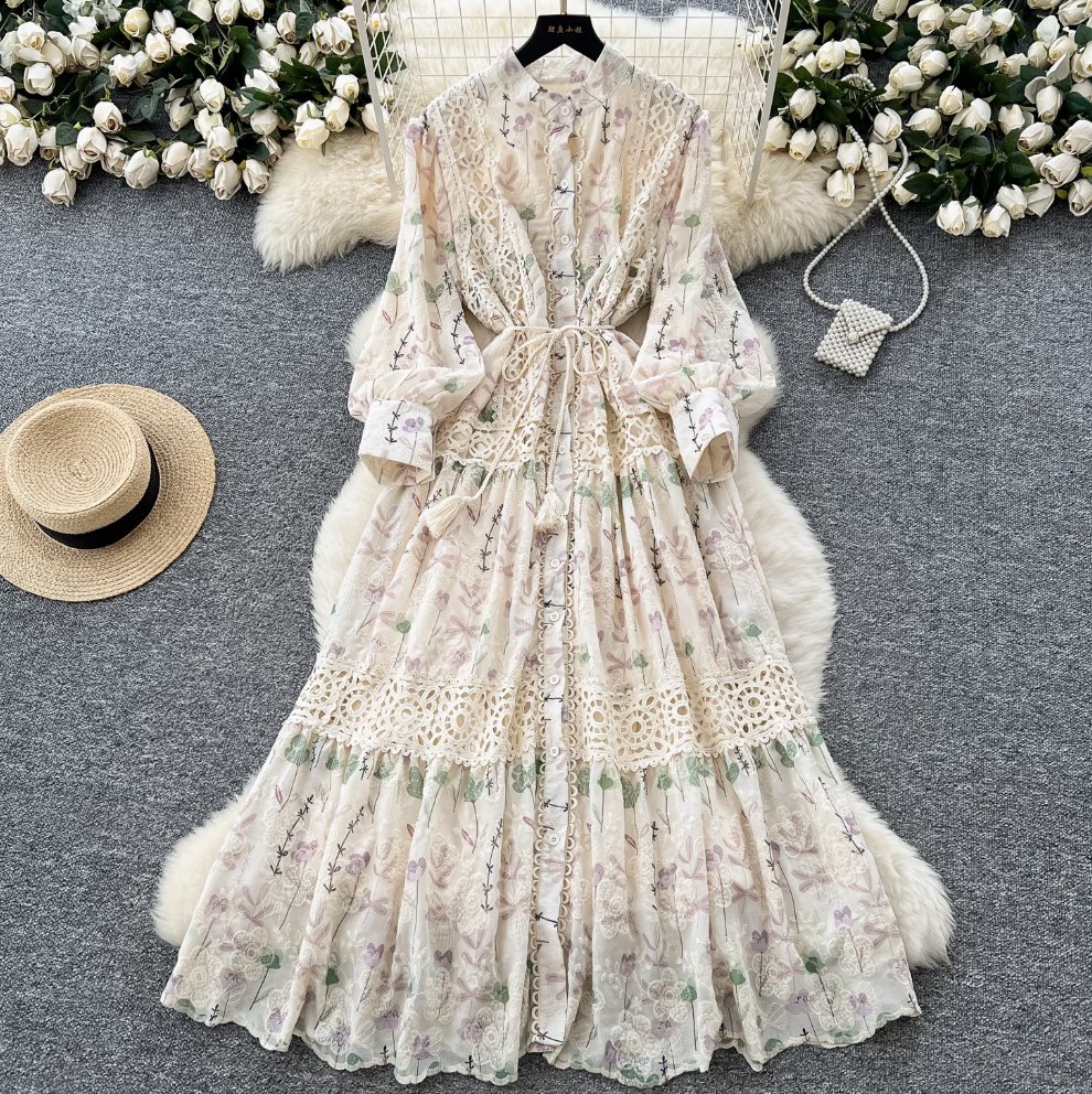 Fairy Floral Lace-up Shirt Dress