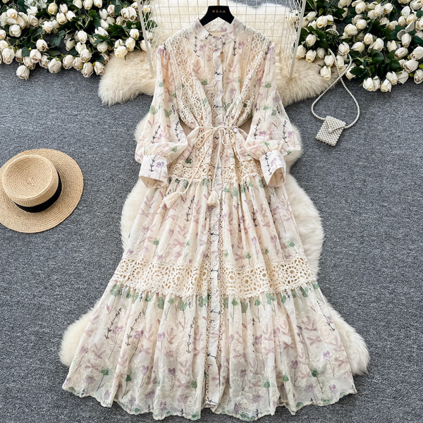 Fairy Floral Lace-up Shirt Dress