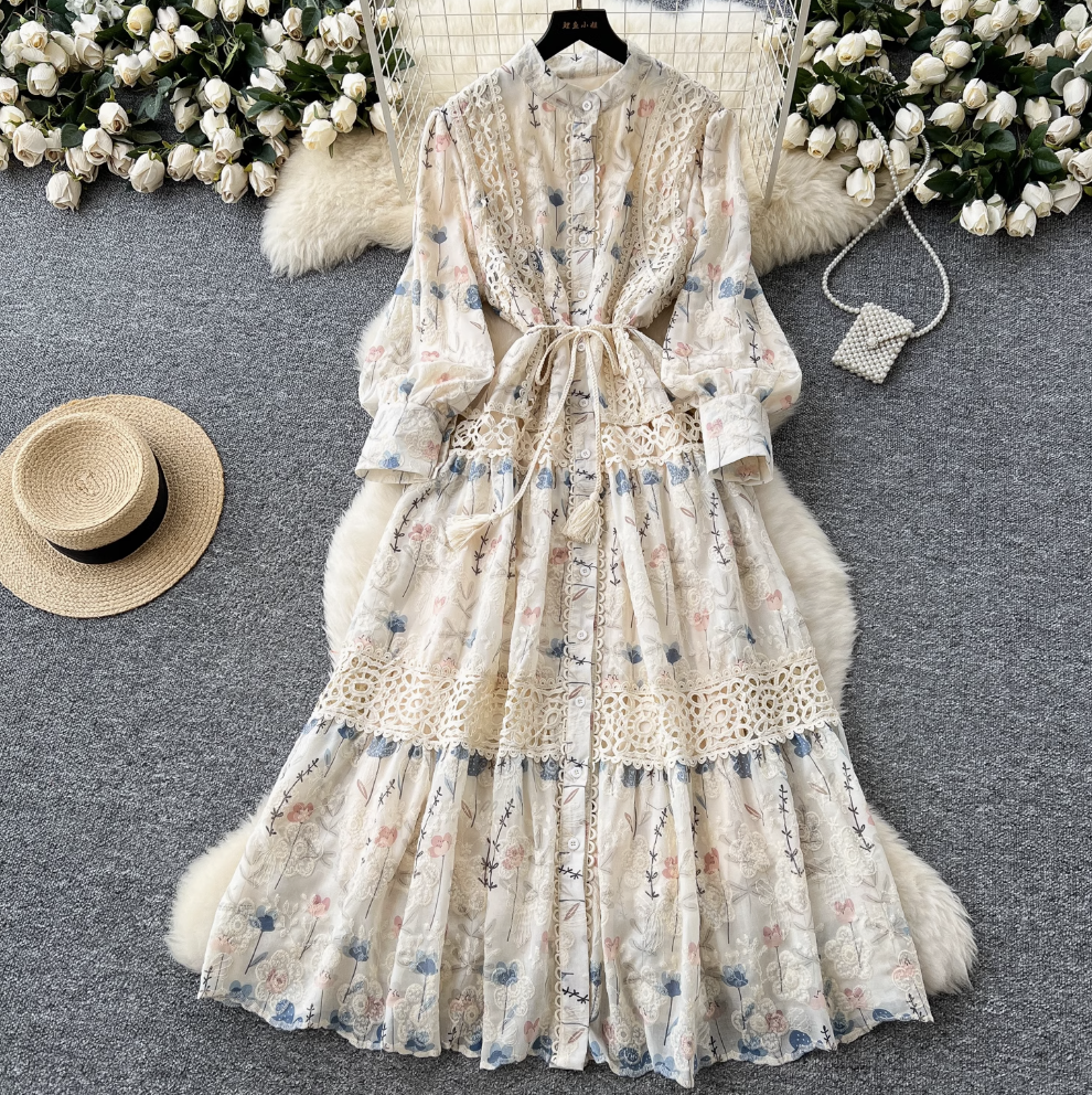 Fairy Floral Lace-up Shirt Dress