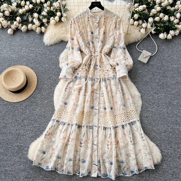 Fairy Floral Lace-up Shirt Dress