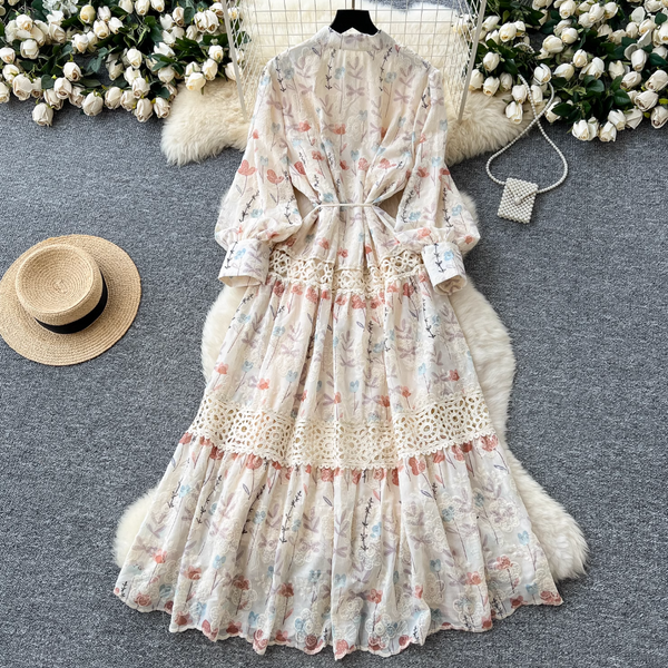 Fairy Floral Lace-up Shirt Dress