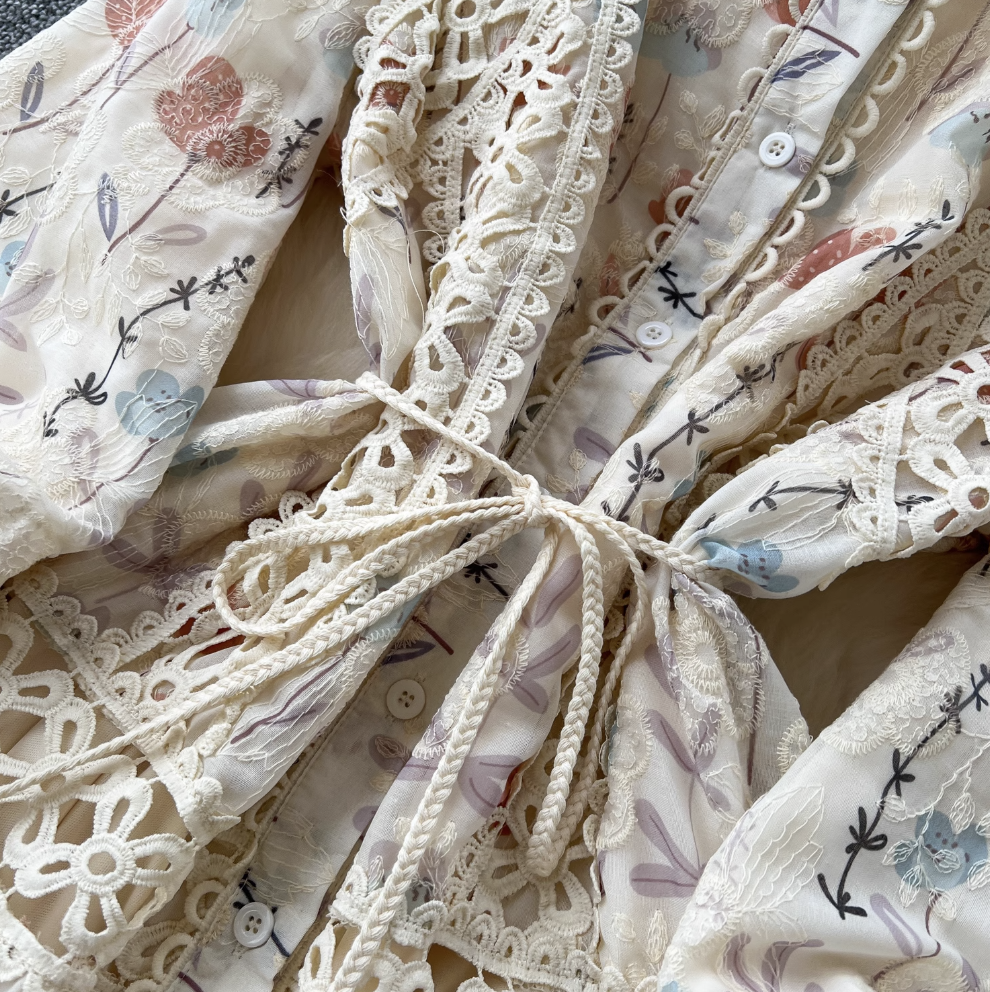 Fairy Floral Lace-up Shirt Dress