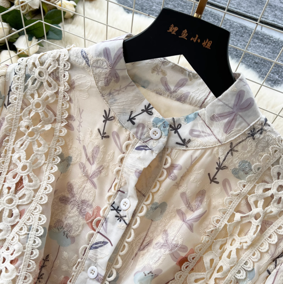 Fairy Floral Lace-up Shirt Dress