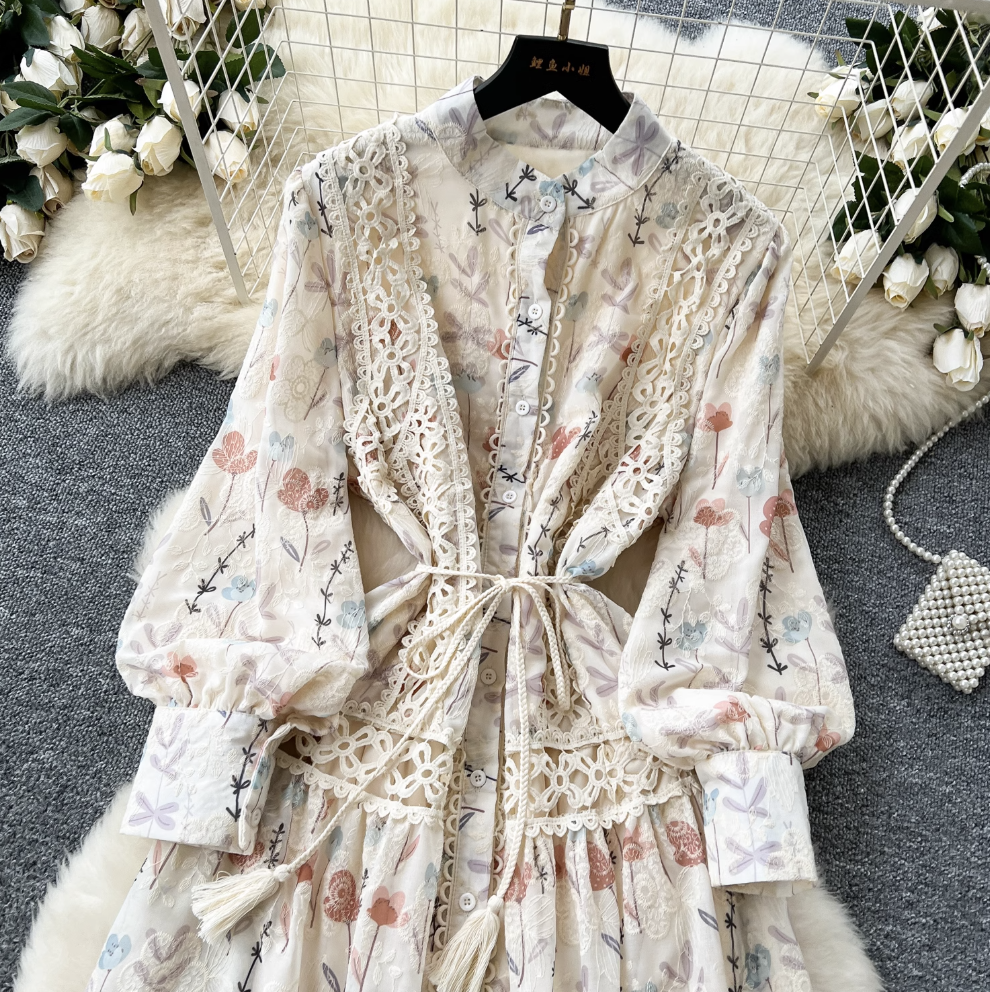 Fairy Floral Lace-up Shirt Dress